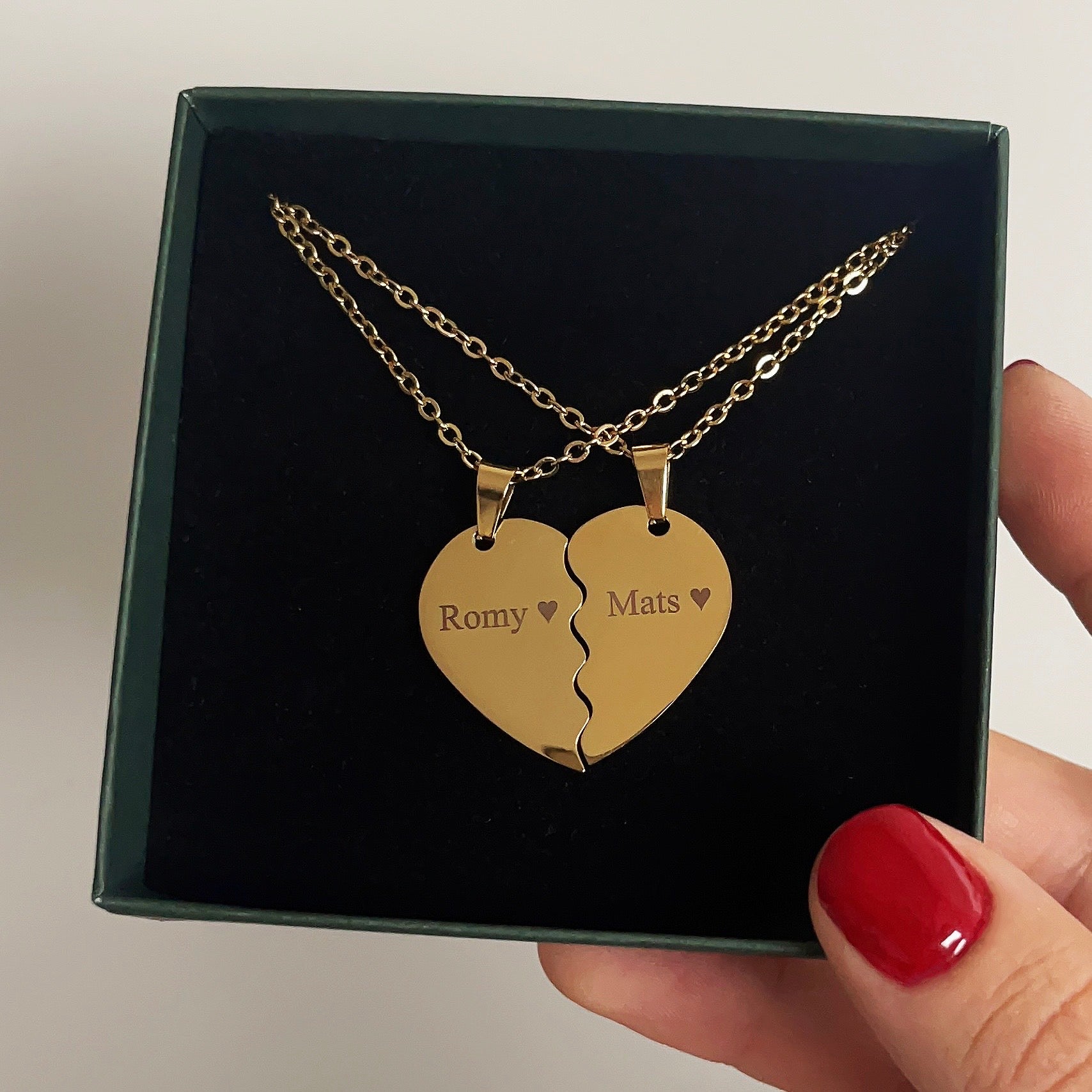 Duo Hart Ketting Goud | Graveerbare Ketting