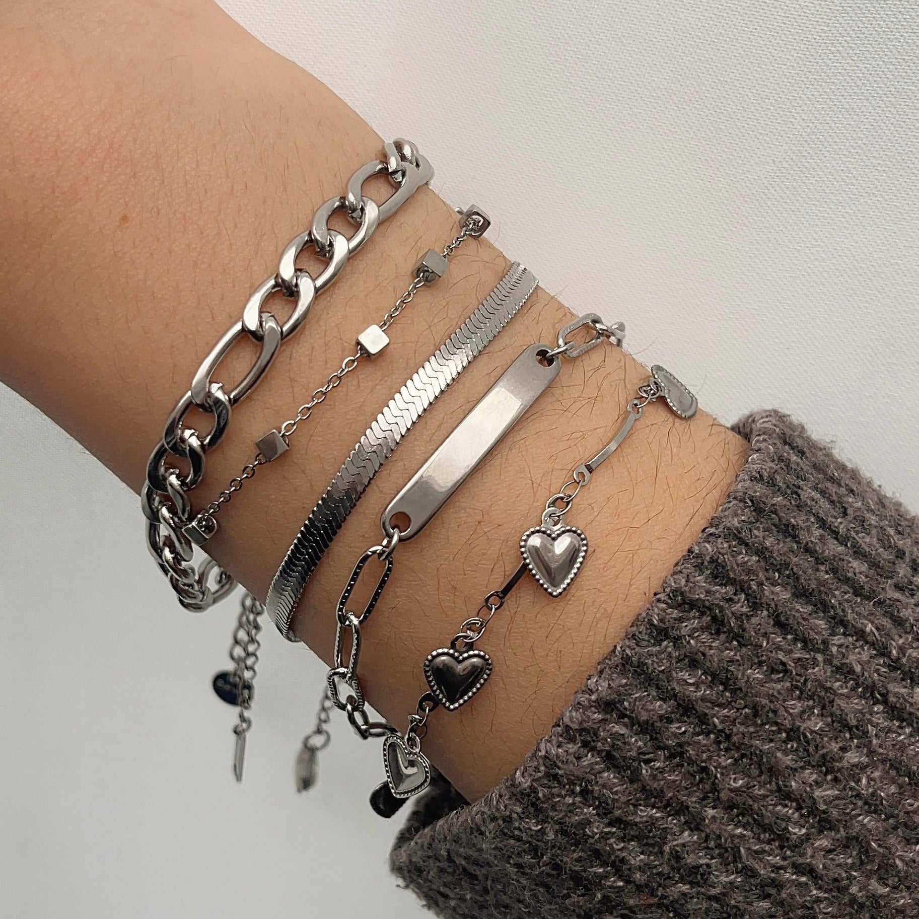 Dubbele Armband met Hartjes | Graveerbare Armband