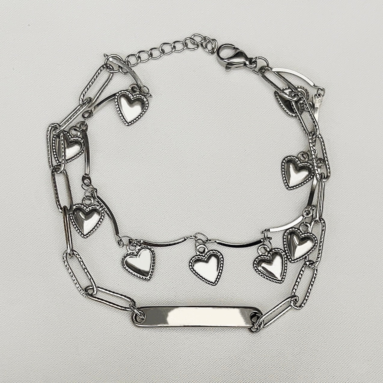 Dubbele Armband met Hartjes | Graveerbare Armband