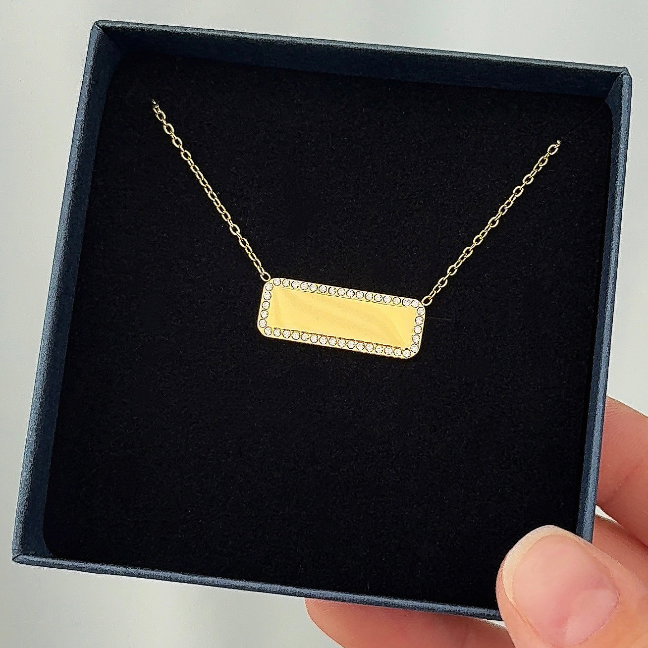 Naamplaat met Diamantjes | Graveerbare ketting